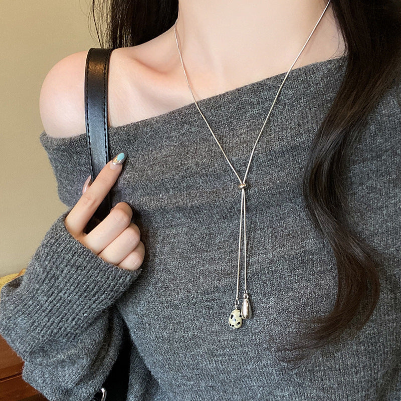 Tigereye Water Drop Pull Female Light Luxury Minority Design Sense Necklace