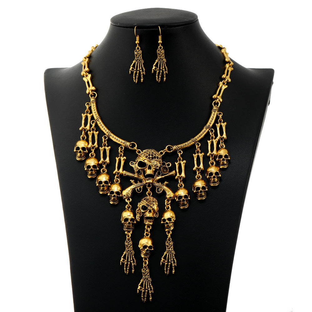 Women's Profile Retro Halloween Skull Ghost Head Necklace