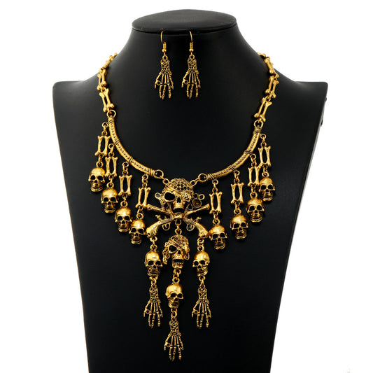 Women's Profile Retro Halloween Skull Ghost Head Necklace