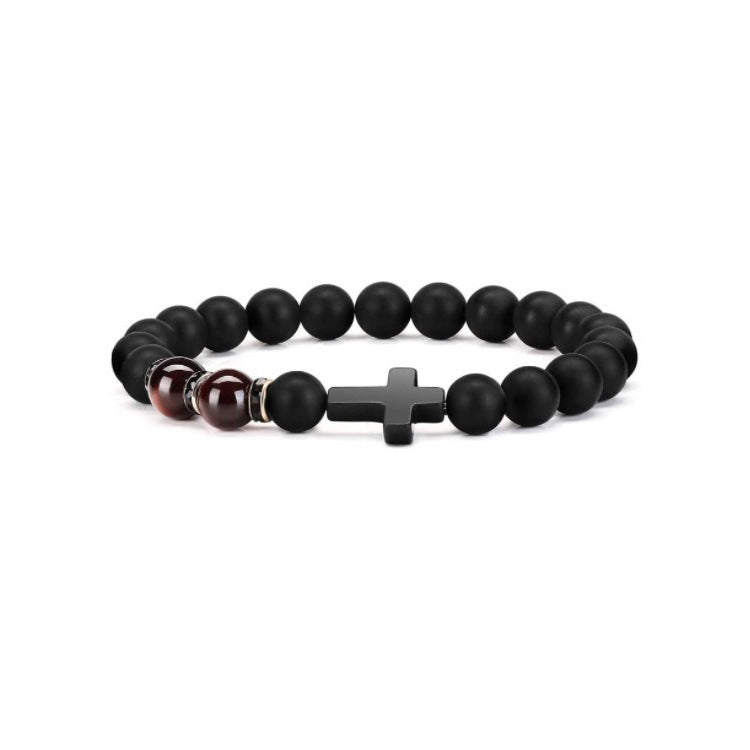 Men's Cross Elastic String Beaded Gift Tigereye Bracelets