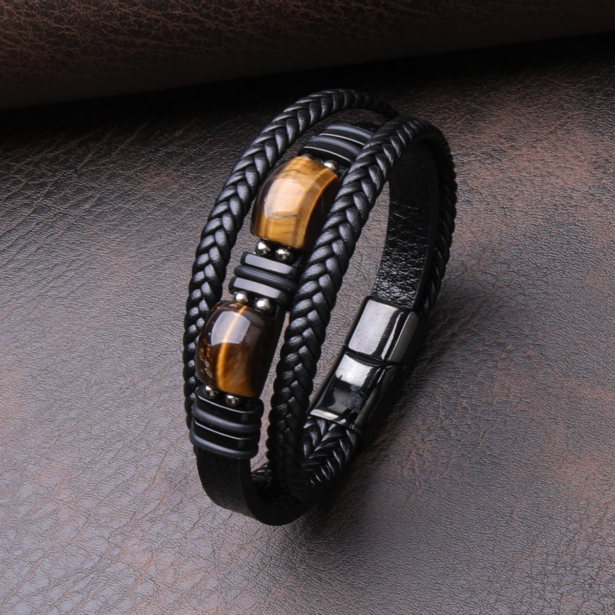 Men's Rope Leather Stone Magnetic Buckle Bracelets