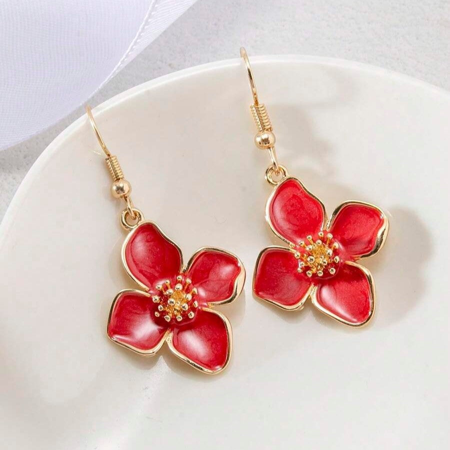 Women's Simple Design Glaze Flowers For Vacation Style Colorful Flower Ear Hook