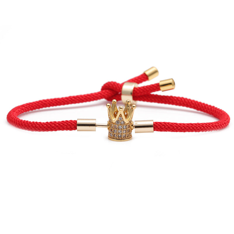 Women's Colorful Woven Red Milan Rope Adjustable Crown Bracelets