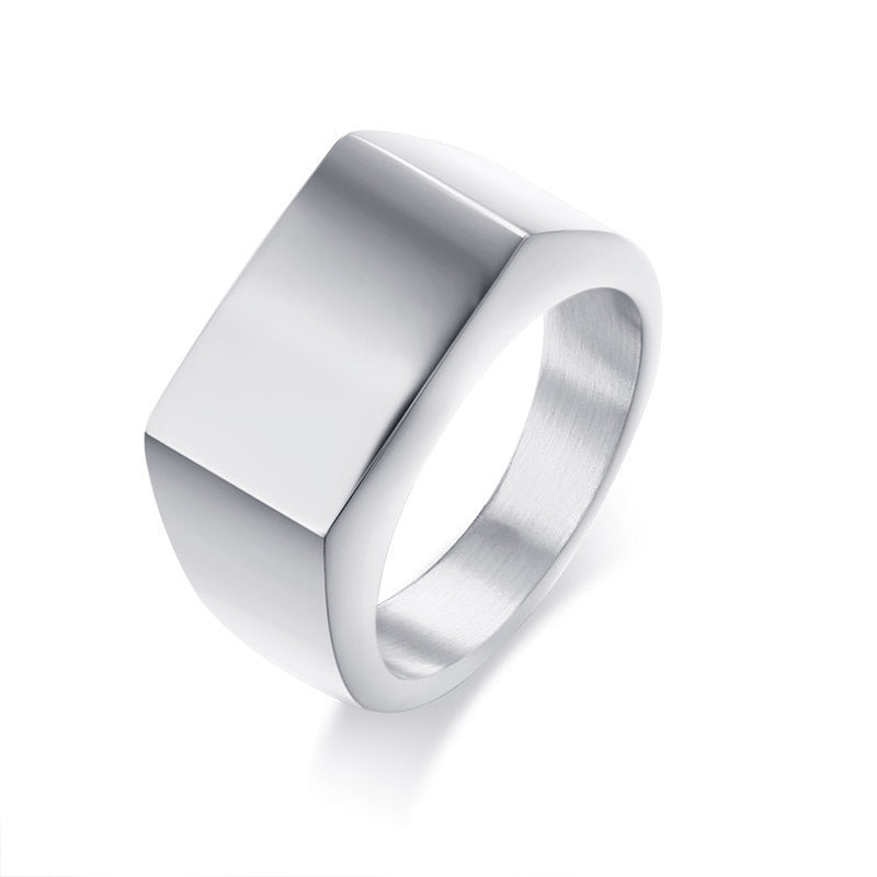 Fashion Simple Glossy Rectangular Stainless Steel Ring