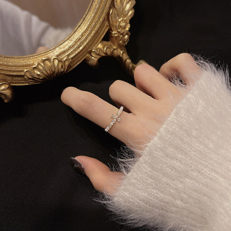 Open Adjustable Pearl Zircon Niche Personality Index Finger Rings