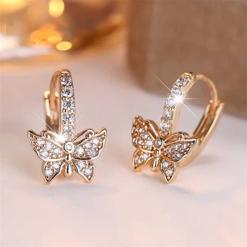 Women's Fashionable Trendy Classic Exquisite Copper Eardrops Micro Inlaid Zircon Butterfly Earrings