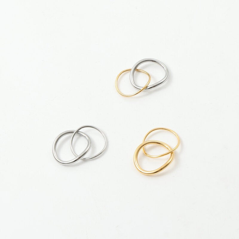 Titanium Steel Gold-plated Simple Temperament Style Abstract Double-line Symmetrical Ring