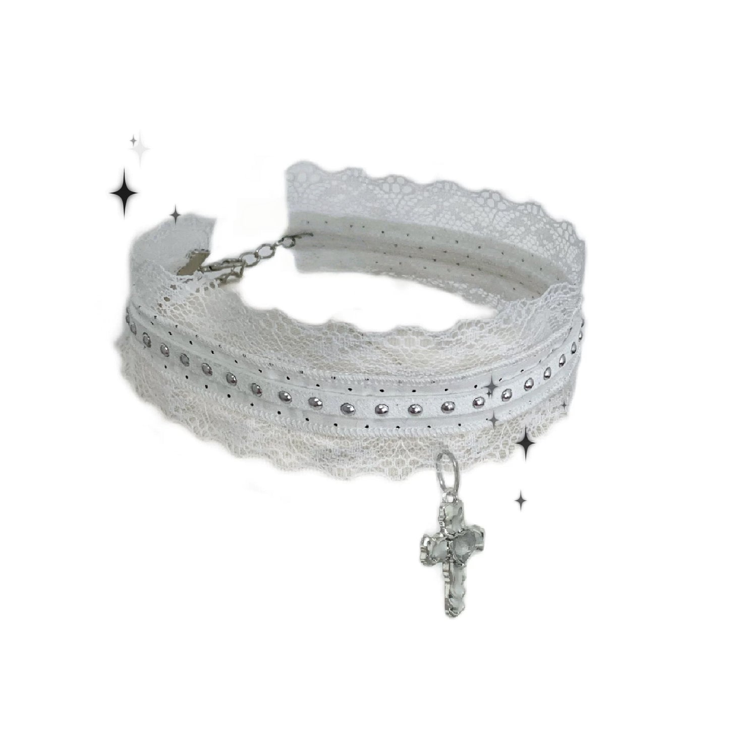 Lolita Lace Bead Rhinestone Cross Gothic Style Clavicle Collar