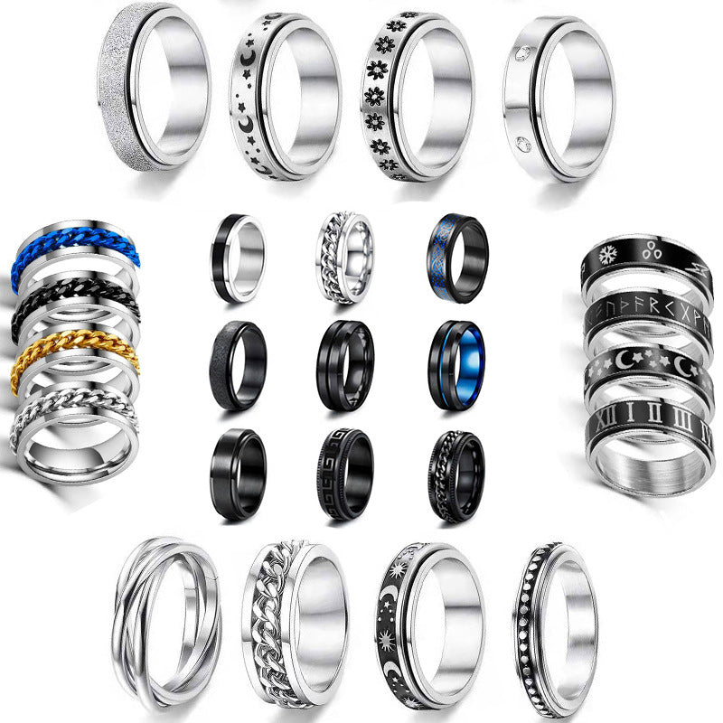 Ornament Titanium Steel Can Be Rotatable Male Rings