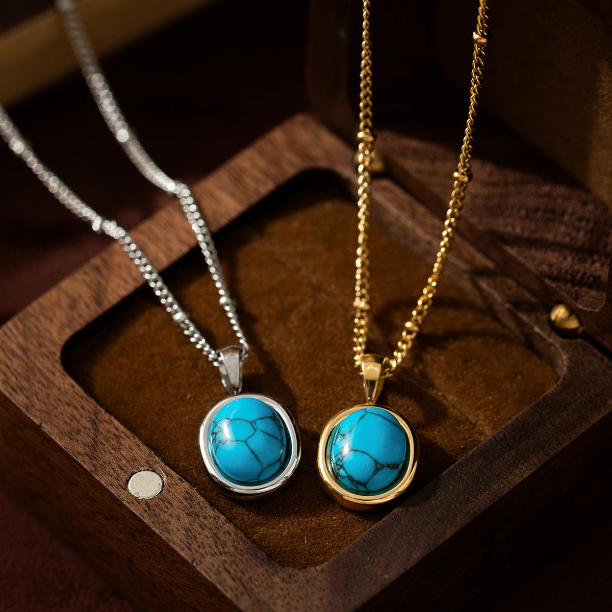 Steel Fashion Natural Turquoise Furnace Vacuum Necklaces