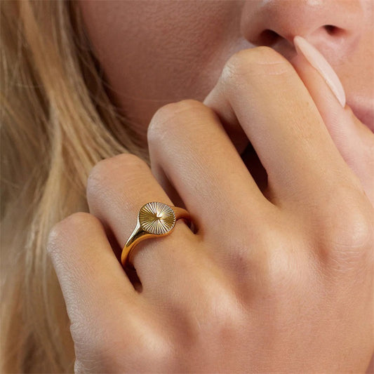 Women's Simple Wave Texture Geometric Round Stainless Rings