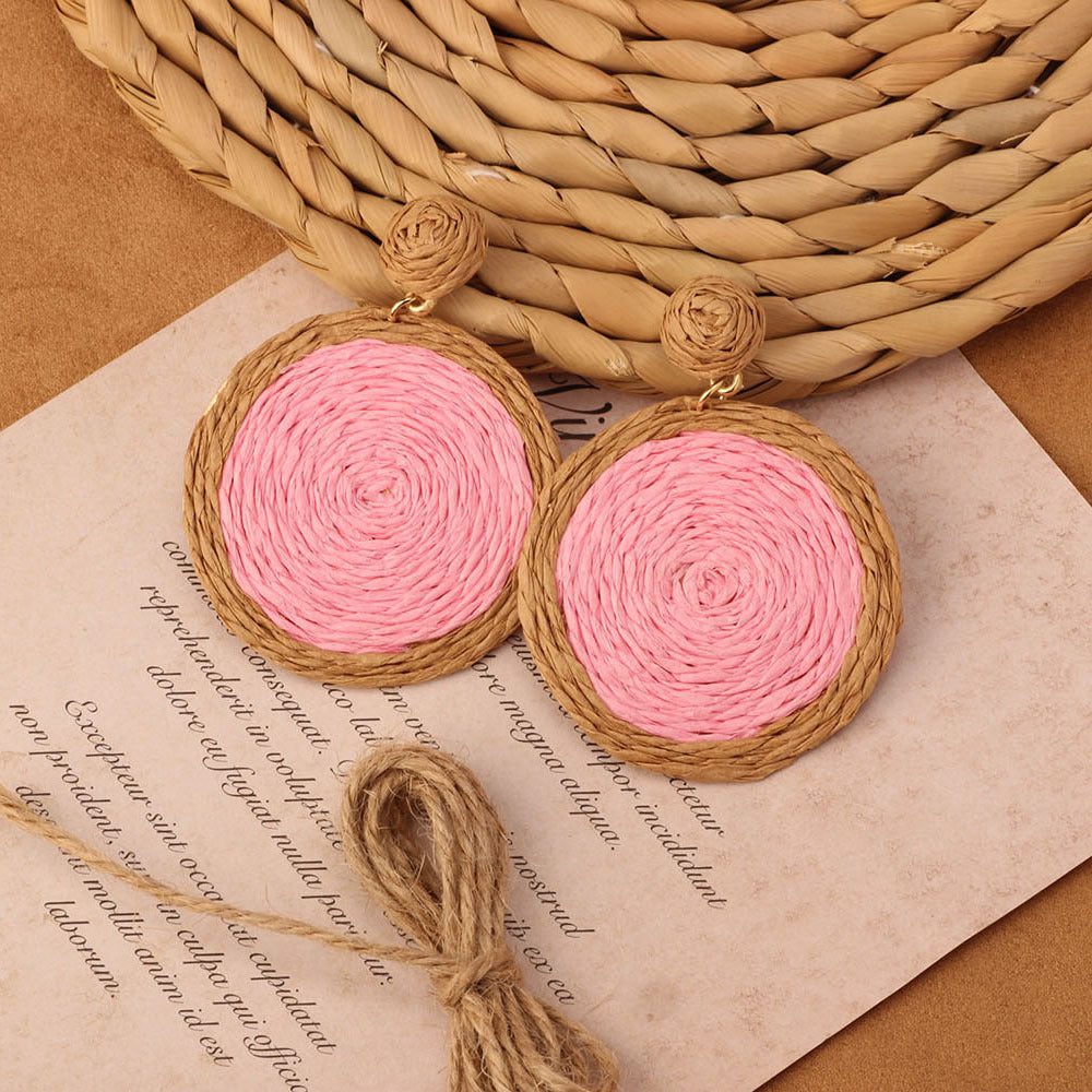Retro Beach Vacation Bohemian Grass Rattan Woven Female Temperament Long Earrings