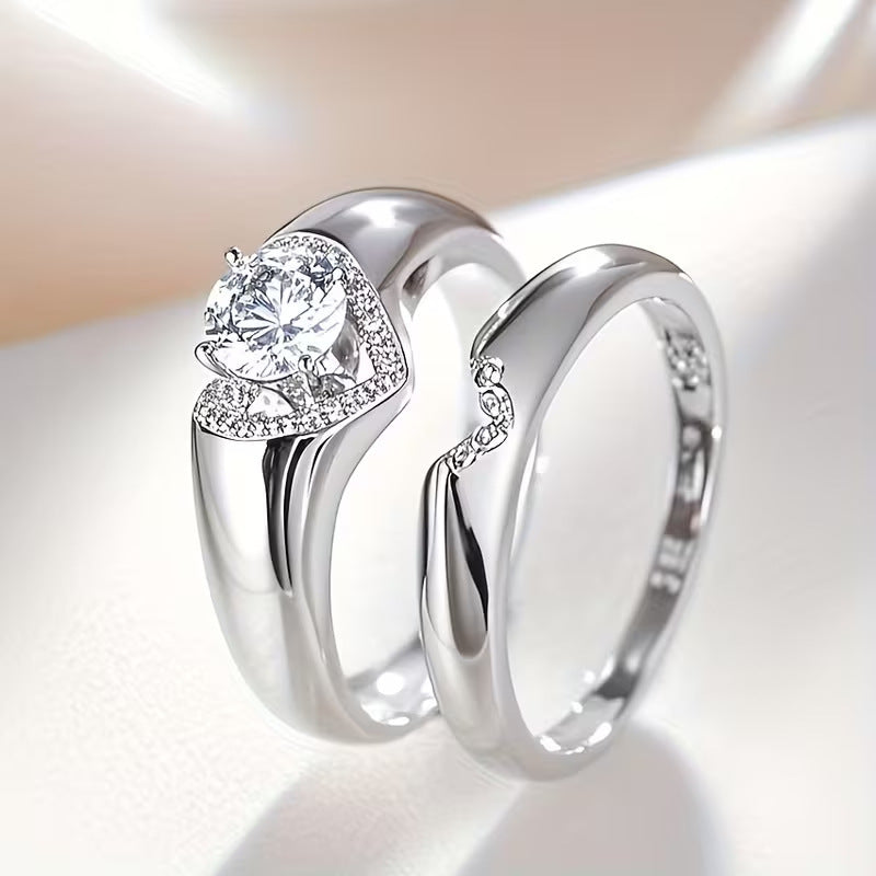 Fashion Imitation Moissanite White Gold Plated Couple Rings