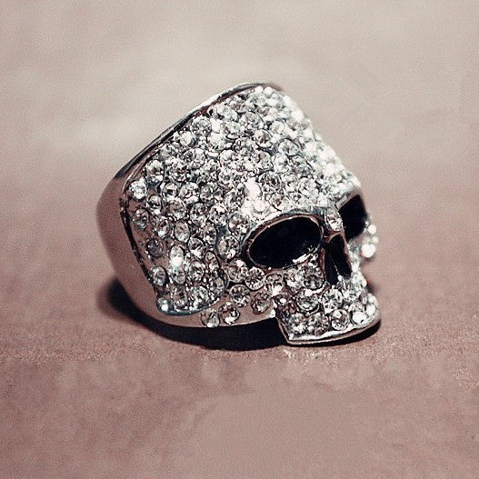 Rhinestone Skull Ghost Head Full Diamond Metal Hip Hop Ring