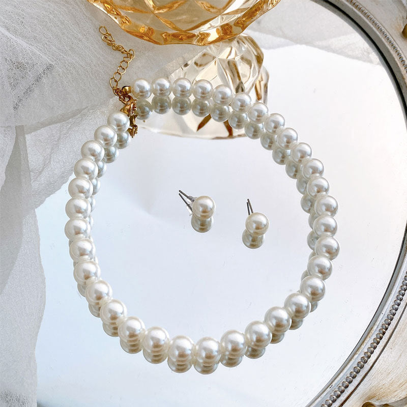 Women's Imitation Pearl Ear Two-piece Simple Retro Hepburn Jewelry Set