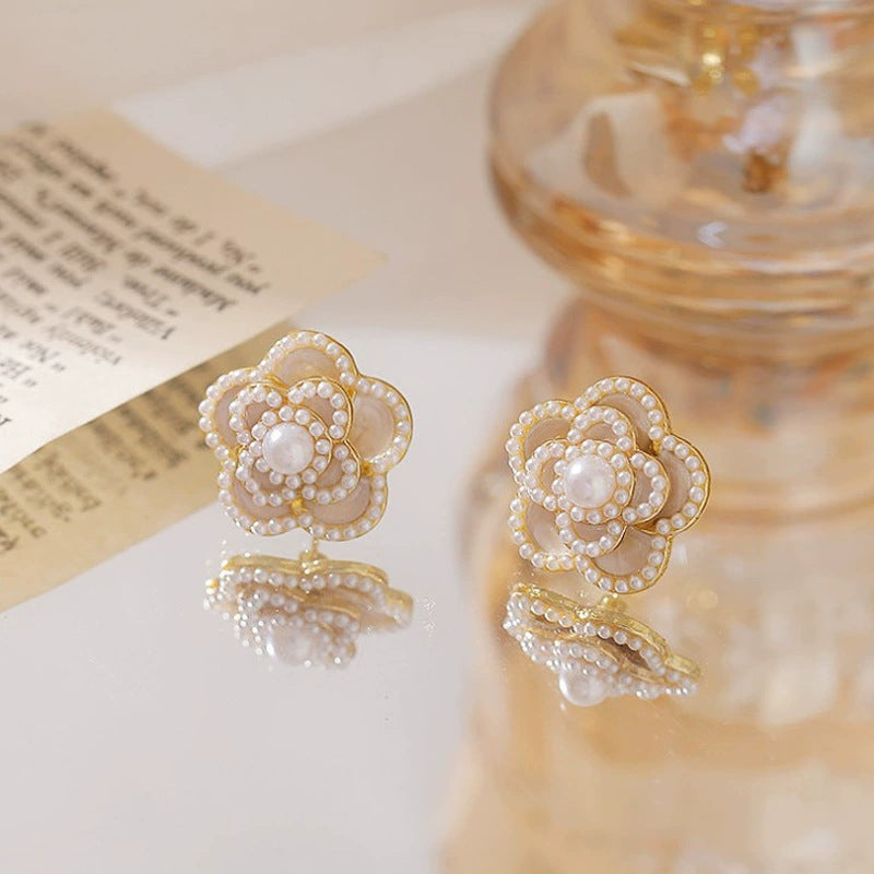 Inlaid Zircon Flower Elegant High-grade Pearl Earrings