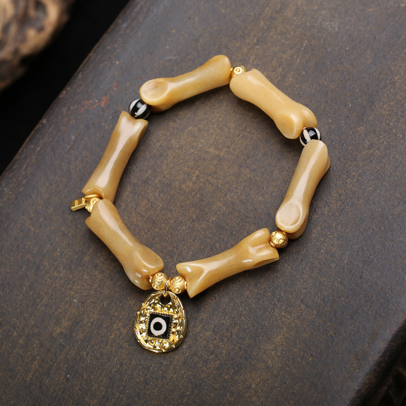Natural Primary Color Camel Bone Carving High-rise Agate Tibet Beads Bracelet