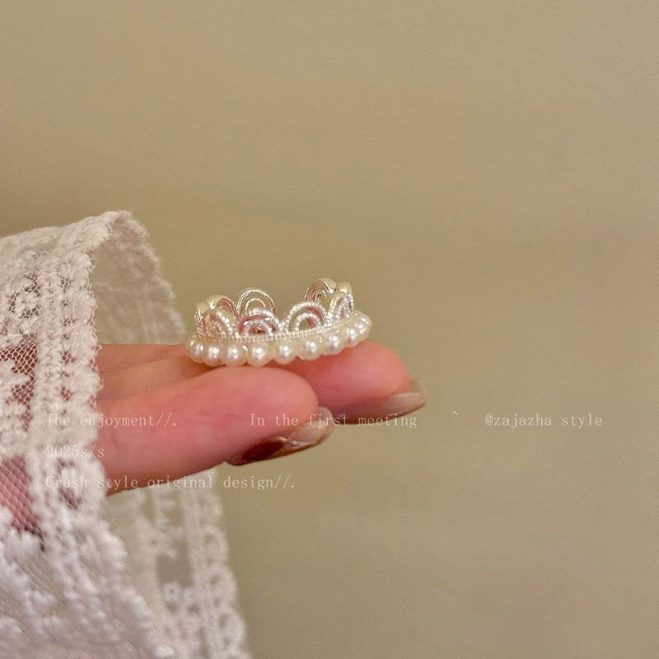 Women's Pearl Lace Open Exquisite Twin Fashion Minority Design Index Ring