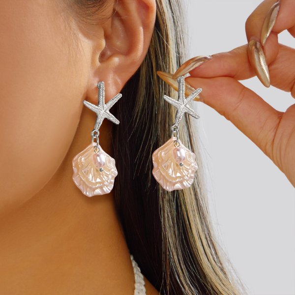 Summer Ocean Series Full Diamond Starfish More Than Coconut Tree Earrings