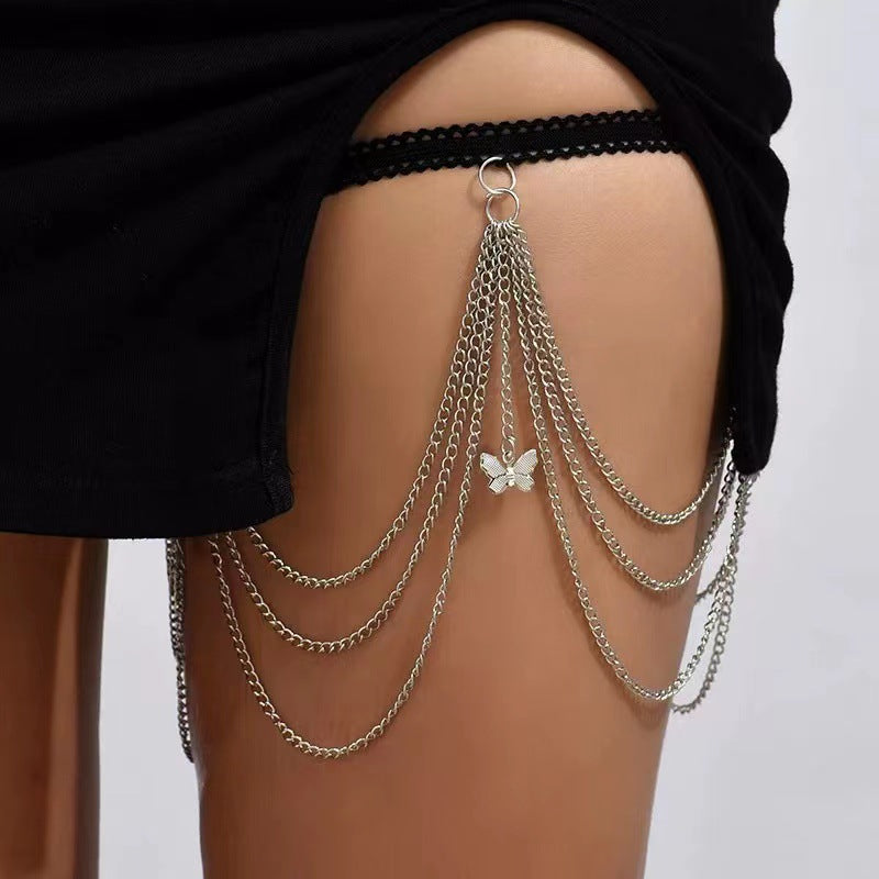 Imitation Pearl Thigh Chain Female Geometric Tassel Anklets
