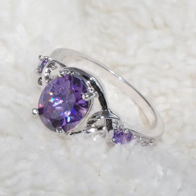 Inlaid Purple Princess Oval Winding Source Ring