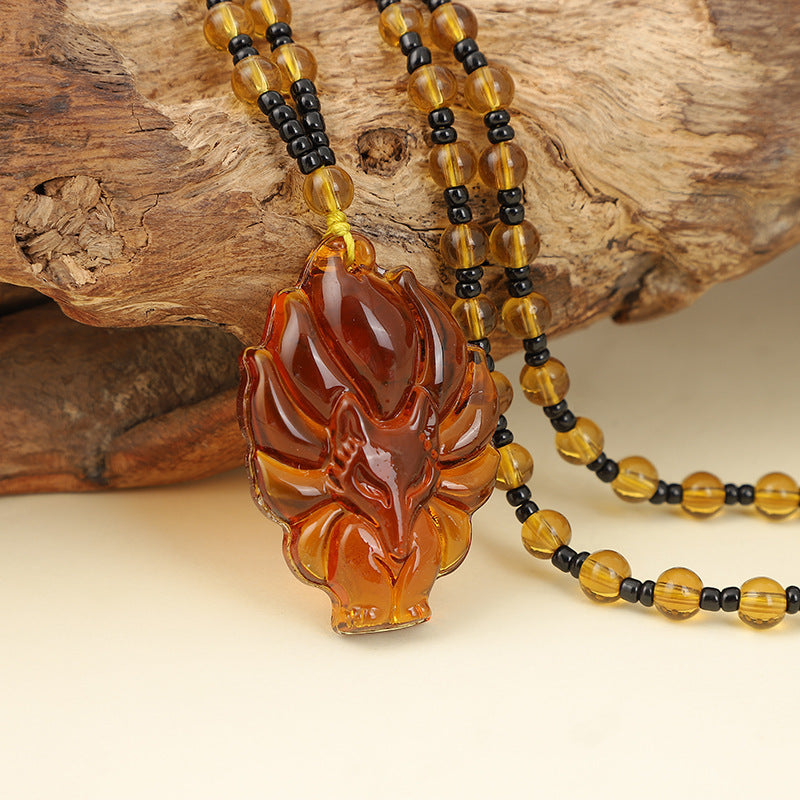 Women's & Men's Crystal Fox Obsidian Imitation Jade Long Sweater Pendants