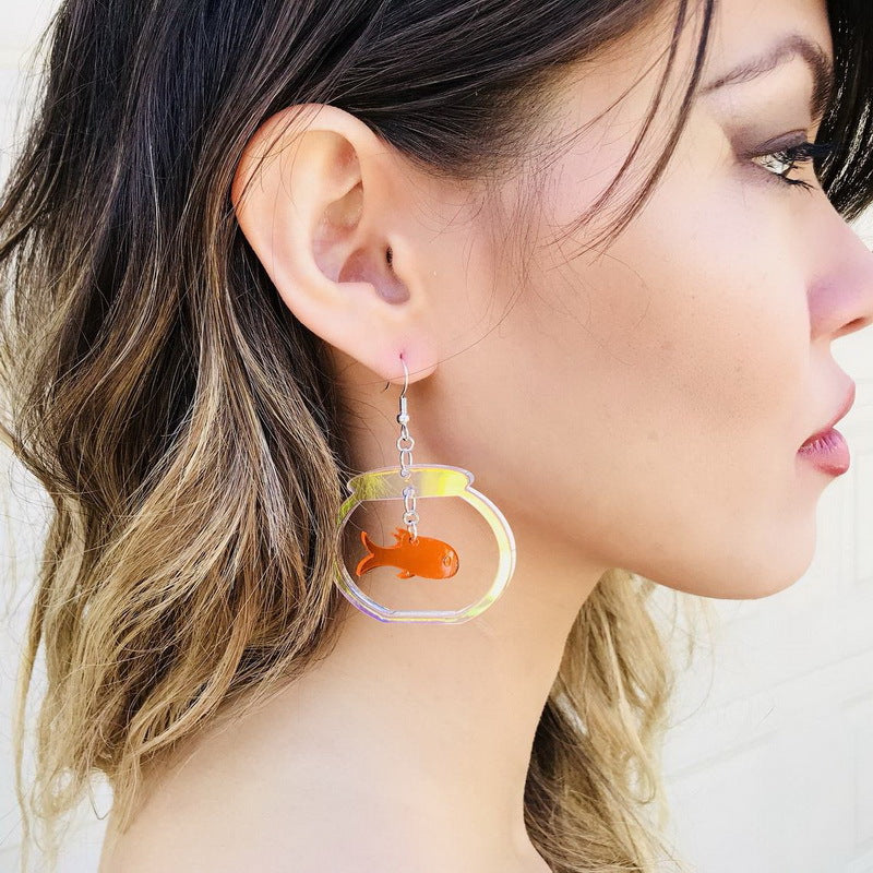 Colorful Transparent Acrylic Fish Globe Goldfish Earrings
