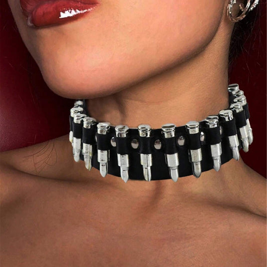 Men's Fashion Punk Leather Neck Pin Buckle Collar