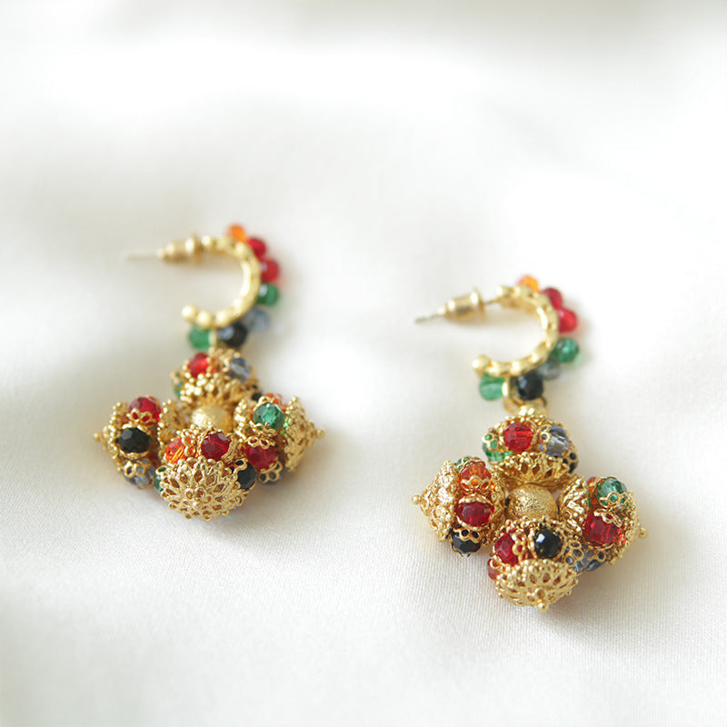 Round Studded With Zircon Sier Retro Earrings