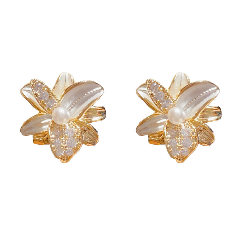 Sweet Versatile Zircon Thin Coated Petal Female Niche Unique Earrings
