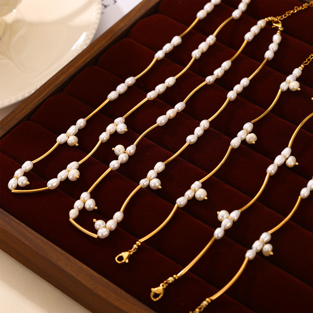 Simple Temperament Gentle Affordable Luxury Style Fresh Water Stringed Pearls Jewelry Set