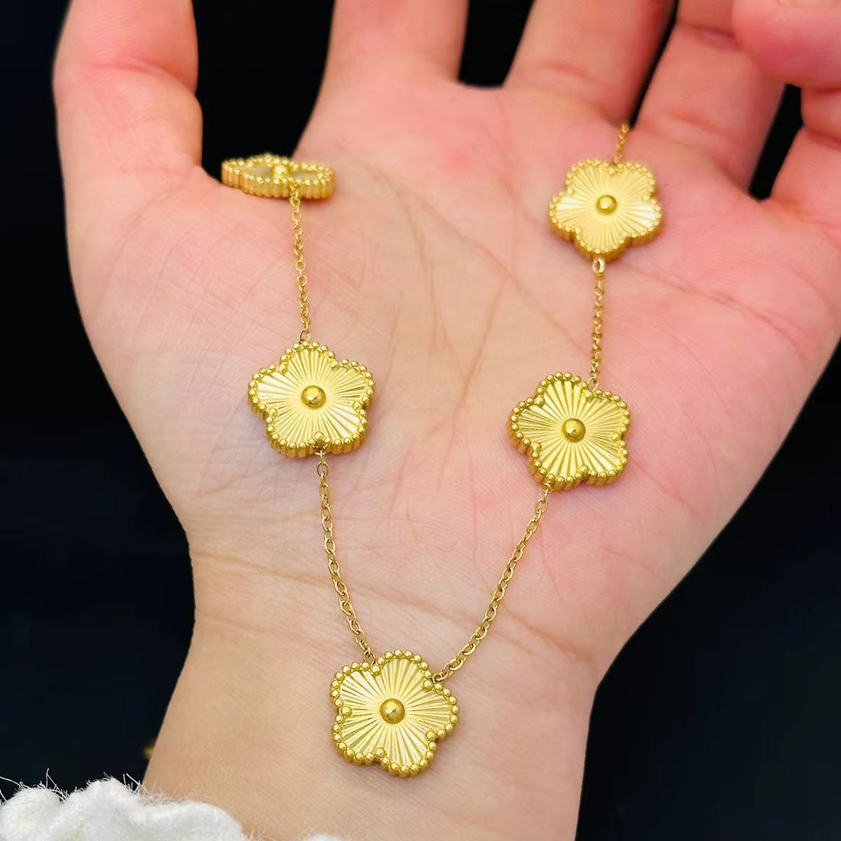 Women's Fashion Plum Ear Three-piece Stainless Steel Gold Laser Necklaces