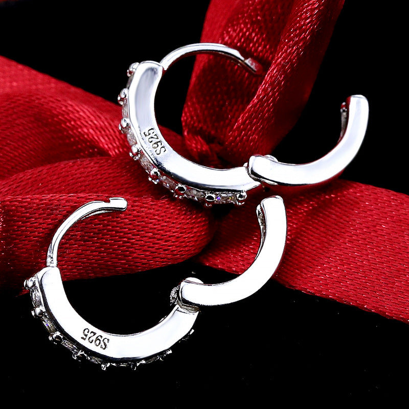 Women's Sier Needle Single Row Diamond Korean Fashion Earrings