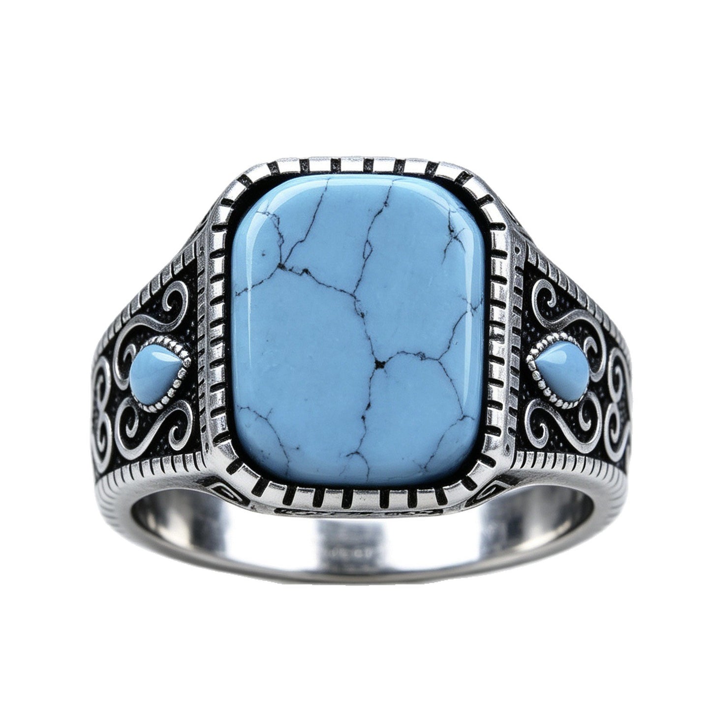Men's Russian Turquoise Blue Diamond Retro Simple Ring