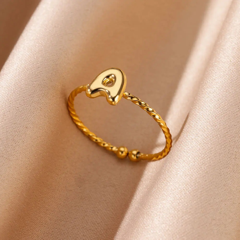 Stainless Steel Gold-plated English Letters Glossy Rings