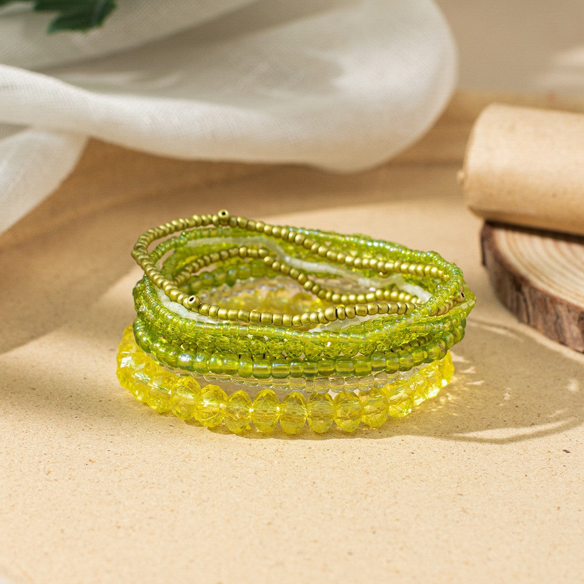 Women's Bohemian Vacation Style Twin Design Sense Glass Beads Stretch Bracelet