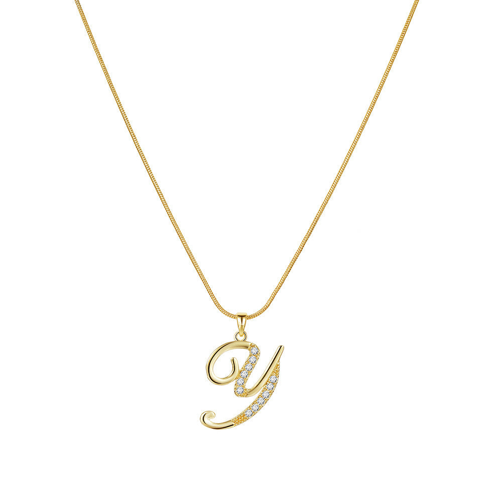 Letter Copper Inlaid Zircon Round Snake Bones Necklaces