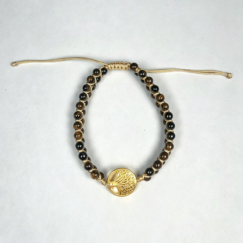 Double Woven Natural Stone Beaded Weave Row Bracelets