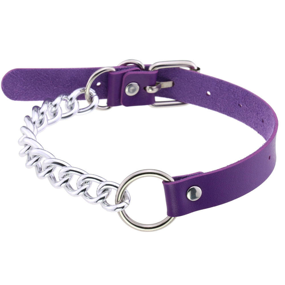 Leather Neckband Punk Metal Stitching Neck Strap Collar