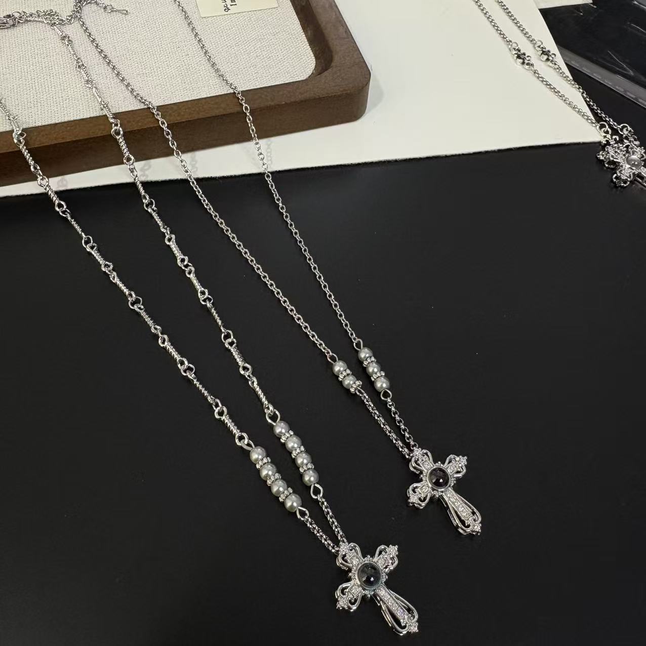 Women's Inlaid Zircon Cross Light Luxury High-grade Gothic Hot Long Sweater Necklace