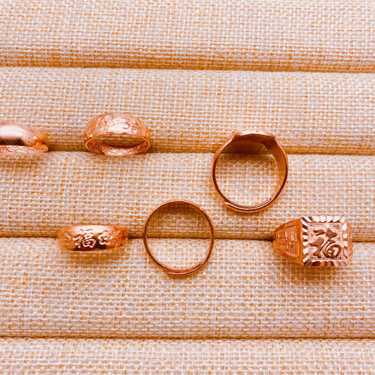 Women's & Men's Copper Red Lucky Fortune Man's Pure Gold Setting Rings