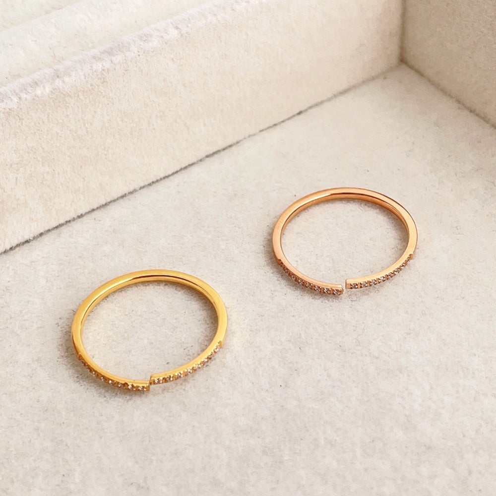 Elegant Zircon Ladder Fine Circle Twin Texture Titanium Steel High Ring