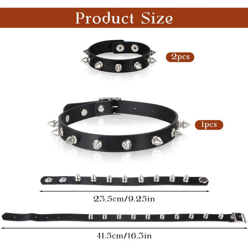 Punk Pointed Rivet Leather Gothic Fan Car Necklaces