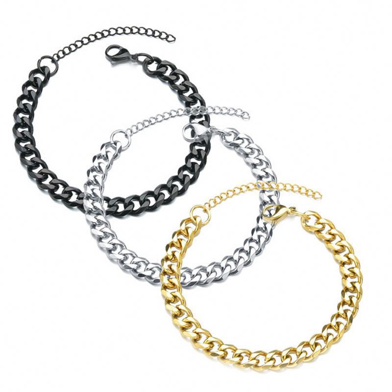 Men's Gold Sier Black Stainless Steel Six-sided Necklaces
