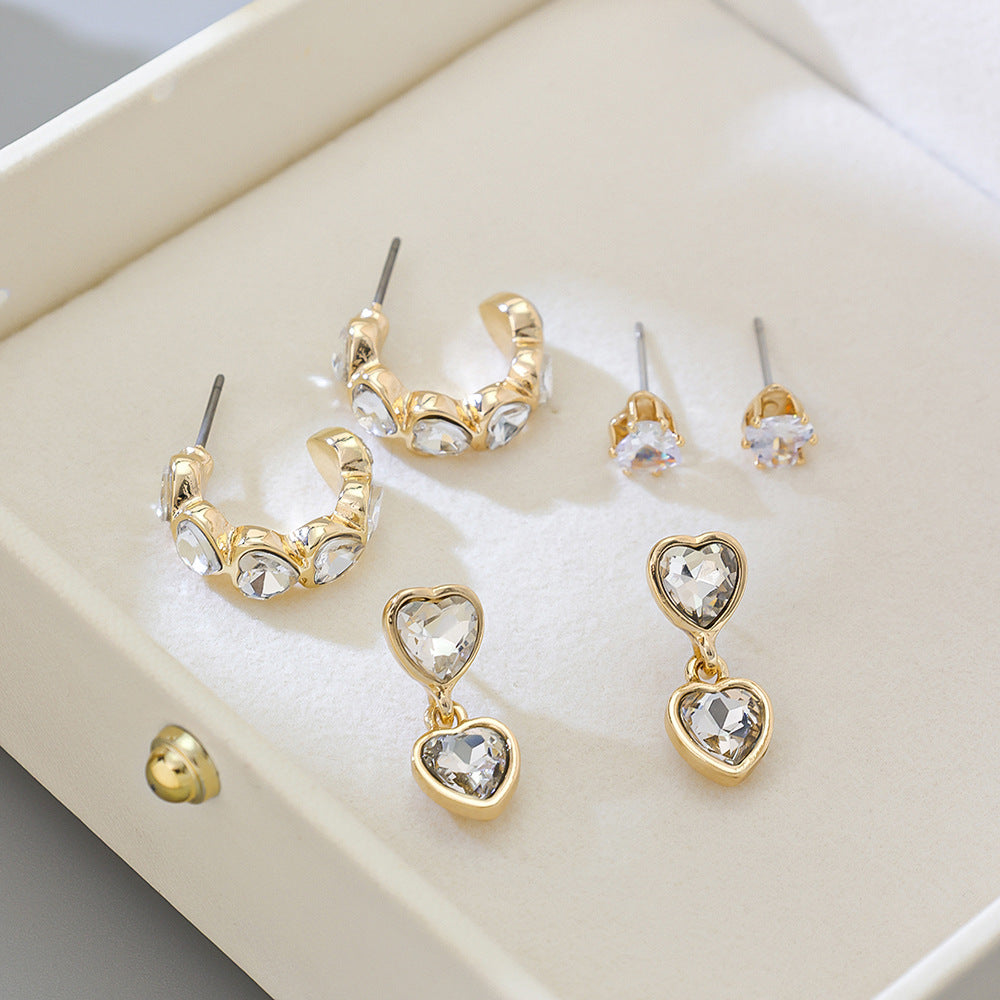 Temperament Earings Shaped Love Micro Inlaid Stud Earrings