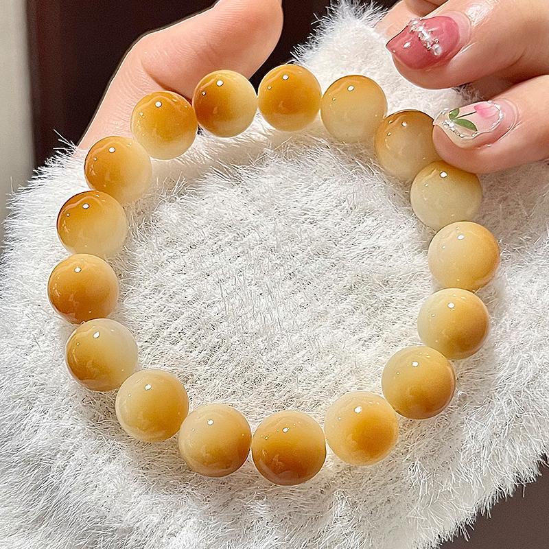 Bodhi Charcoal Small Steamed Bun White Jade Pliable Temperament Buddha Bracelet
