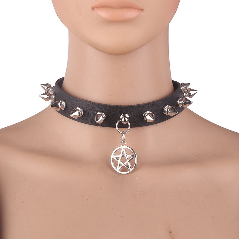 Women's Pentagram Alloy Leather Punk Hexagonal Pointed Collar