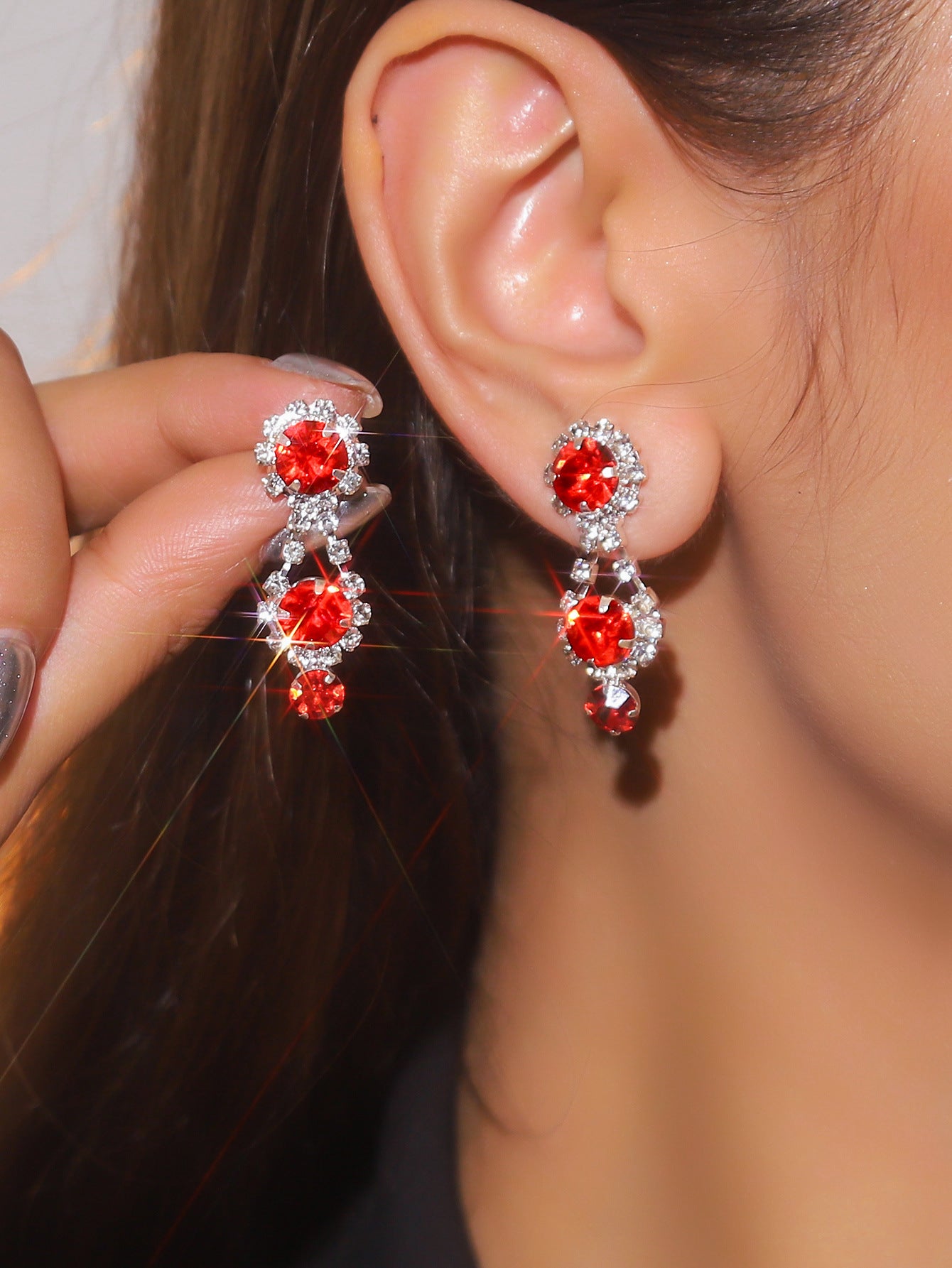 Women's Super Flash Rhinestone Long Fringe High-grade Earrings