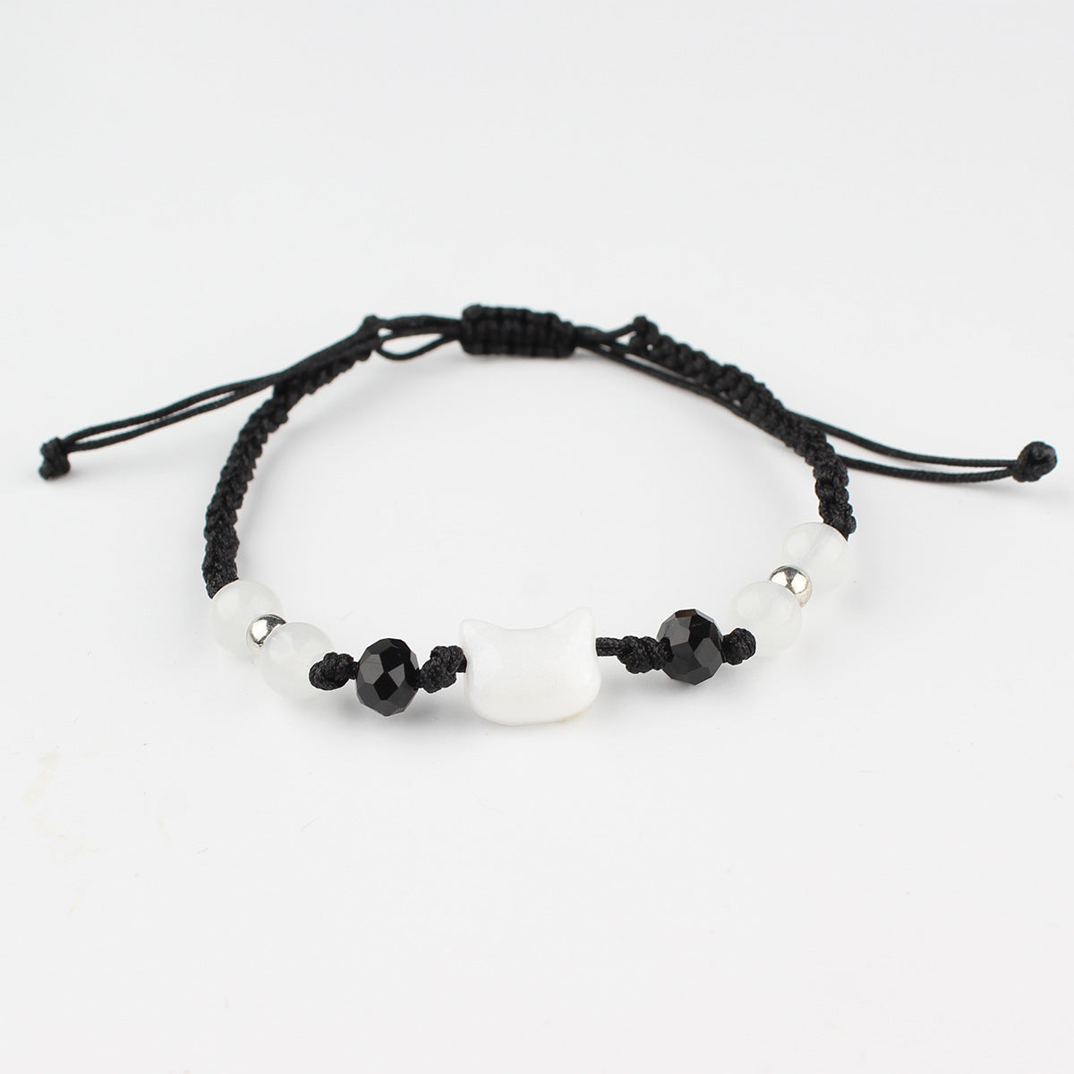 Women's & Men's Cat White Beads String Life Carrying Strap Bracelets