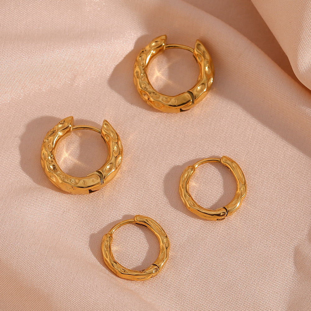 Light Luxury Ear Clip Hoop Stainless Steel Irregular Moon Surface Earrings